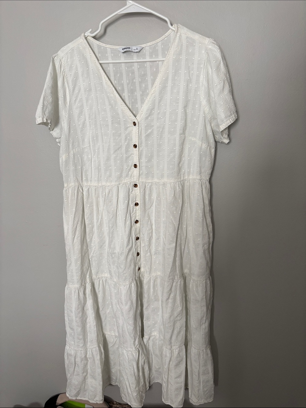 Sonoma Cream Eyelet Button-Front Midi Dress